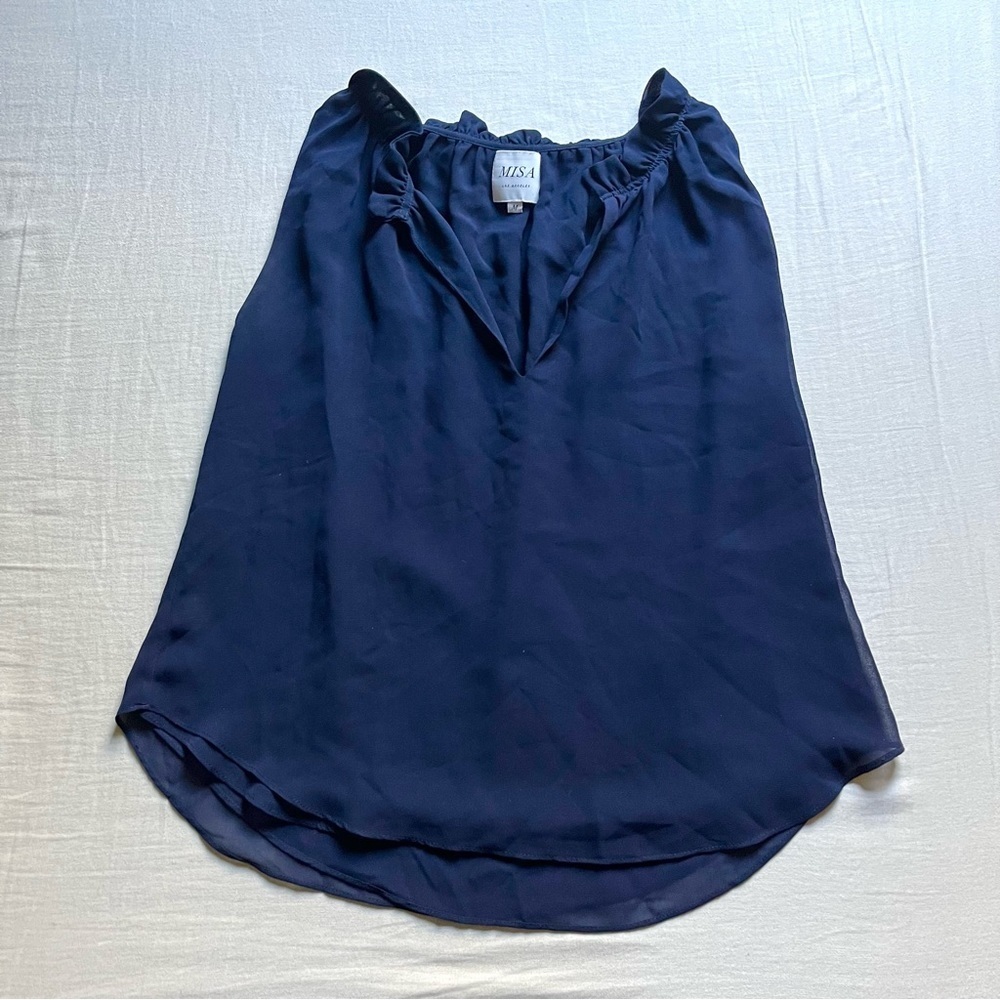 Misa Los Angeles navy blue ruffle collar sleeveless tank top